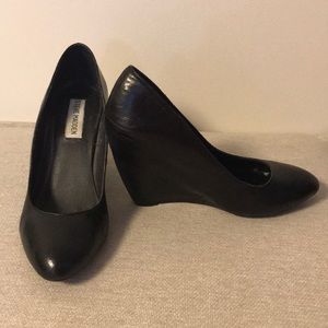 Black Leather Wedge Heals